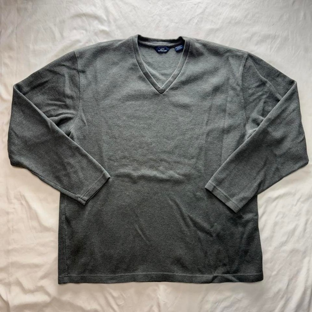 Brooks Brother 346 Grey Green V-Neck Sweater 100% Cotton Mens L